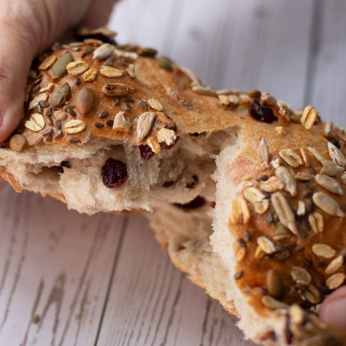 bread secret breaking a cranberry multi-grain rye bread